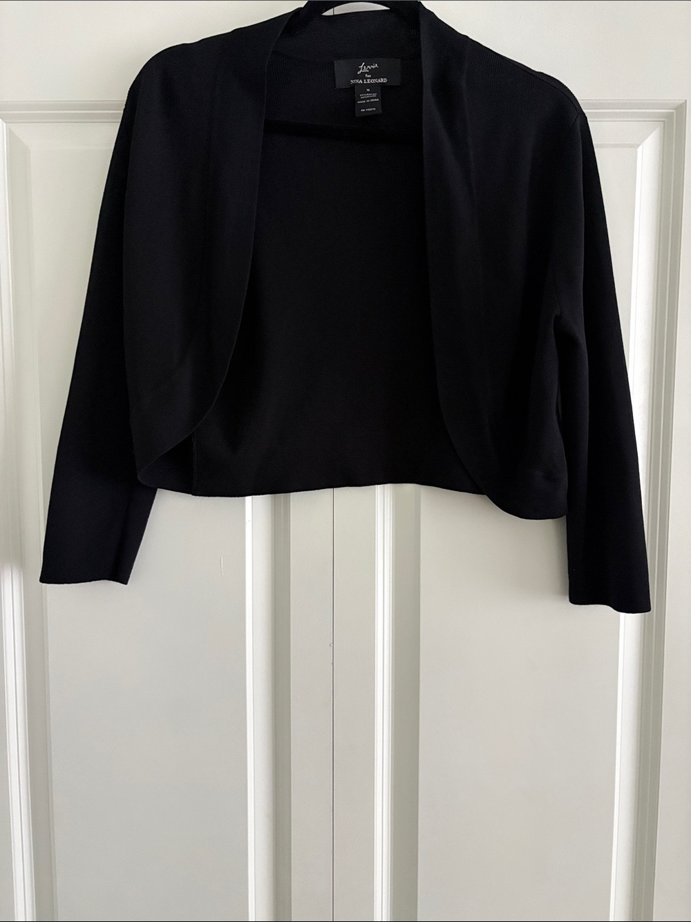 Lemmie for Nina Leonard Black Cropped Open-Front Bolero Cardigan Size M